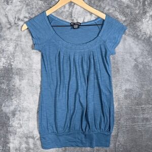 Miss Chievous Womens Pleated Tunic Top Blouse Size S Blue Short Sleeve